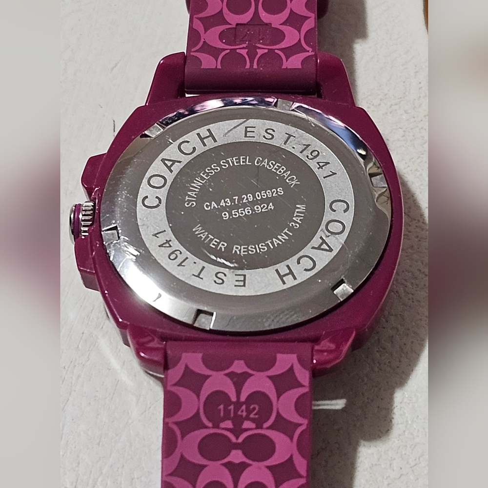 Coach Boyfriend Fuchsia & Silver, Crystal Bezel Watch with Silicone Band - Picture 7 of 8